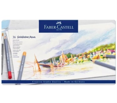 Lápis De Cor Aguarelável Faber-Castell Goldfaberaqua Caixa Metal 36Uni