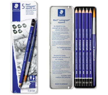 Lápis Grafite Aguarelável + Pincel Mars Lumograph Staedtlercaixa 5Uni