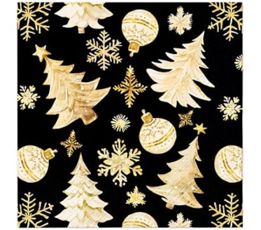 Guardanapos Golden Christmas Trees Black Pack 20uni Ref.SDL 238918
